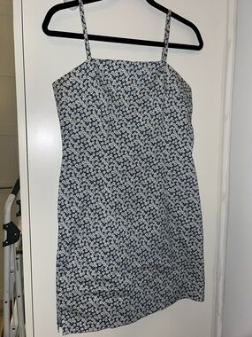 Blue and White Floral Spaghetti-Strap Mini Dress